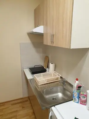 a small kitchen with a sink and a counter at Apartment Marija in Belgrade