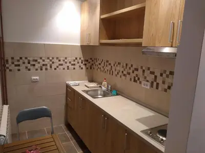 a small kitchen with a sink and a counter at Alba Graeca in Belgrade