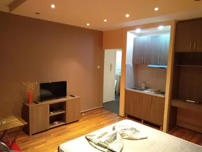 a living room with a tv and a couch in a room at Castel Bianco in Belgrade