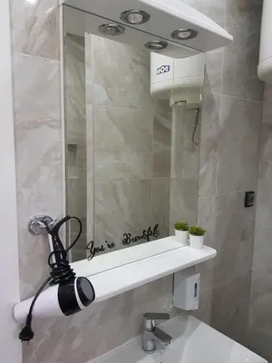 a mirror above a sink in a bathroom at Apartman DoDoLu in Belgrade