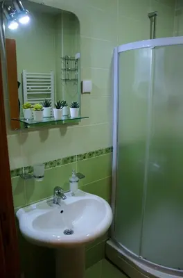 a bathroom with a sink and a shower at Dunavski Kej in Smederevo