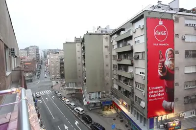 a view of a city street with a building at Balkanic Star Belgrade in Belgrade