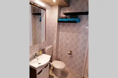 a bathroom with a toilet and a sink at Oasis felix apartment in Belgrade