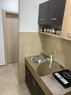 a kitchen with a sink and a counter top at Simic Apartman in Arandjelovac