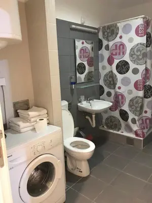 a bathroom with a washing machine and a sink at STIV, Voždovac, Stepa Stepanovic in Voždovac