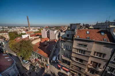an overhead view of a city with buildings at Apartment Africa in Belgrade