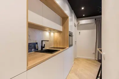 a kitchen with a sink and a counter top at Belgrade Old Town Apartment in Belgrade