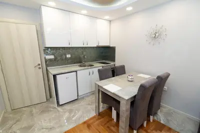 a kitchen with a table and chairs and a sink at New Belgrade Center 2 in Belgrade