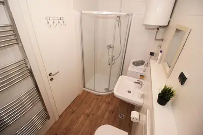 a bathroom with a shower and a sink at Apartment A block Daja in Belgrade