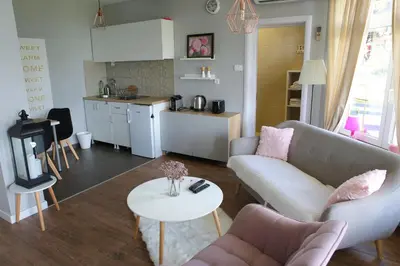 a living room with a couch and a table at Prenociste Dunav 97 K3 in Novi Banovci
