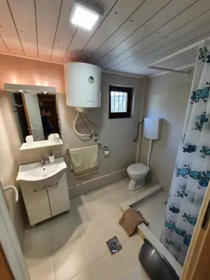 a bathroom with a sink and a toilet and a mirror at Vajat Orašac in Arandjelovac