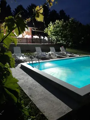 a swimming pool with lounge chairs next to it at Teja-seosko turističko domaćinstvo in Arandjelovac