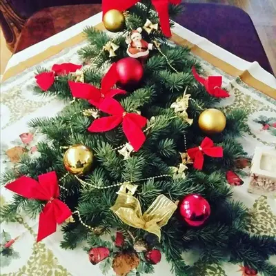 a christmas tree on top of a table at Kuća na dan Villa Holiday in Sakule