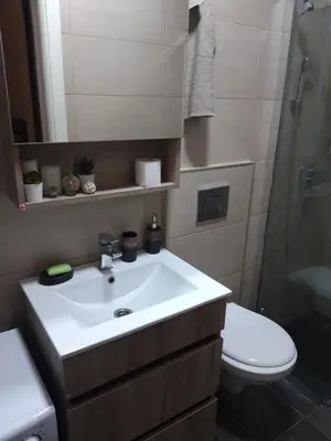 a bathroom with a sink and a toilet and a shower at Vilovski in Vračar (historical)