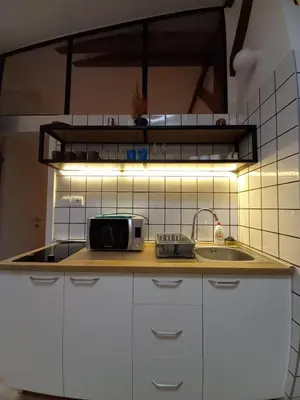 a kitchen with a sink and a toaster on a counter at Brickloft in the heart of Belgrade in Belgrade