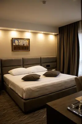 a bedroom with a large bed with two pillows at Garni hotel FILIA in Nova Pazova