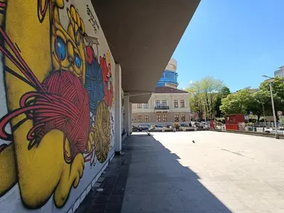 a wall with a painting of a dragon on it at Apartment Dorcol in Belgrade