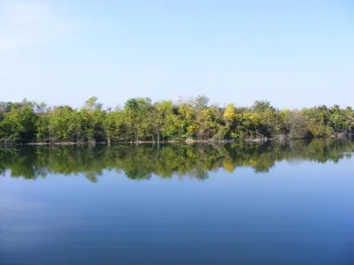 a view of a lake with trees in the background at Rooms Milin Lagum in Irig