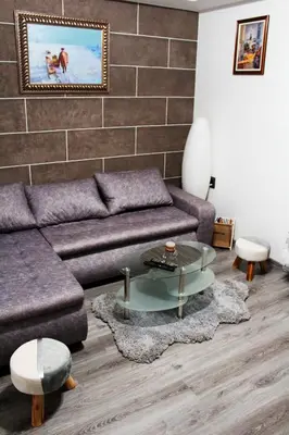 a living room with a couch and a table at DEP House in Zemun
