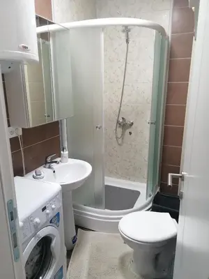 a bathroom with a shower and a toilet and a sink at Nenadovic Apartman in Obrenovac
