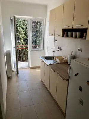 a kitchen with a counter top and a refrigerator at Modern Studio (Institut Majka i Dete) in Belgrade