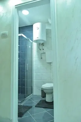 a bathroom with a toilet and a glass shower at Apartman Bazar in Smederevo