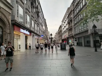 a group of people walking down a city street at Beograd centar in Belgrade