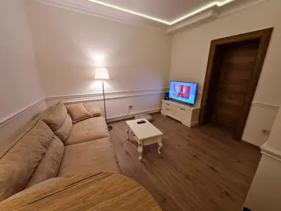 a living room with a couch and a tv at Apartment Nusic residence in Belgrade