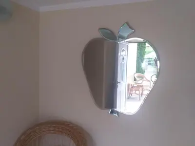 a mirror hanging on a wall with a television at Alex-Branka apartments in Zemun