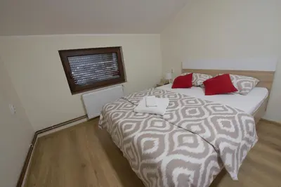 a bedroom with a large bed and a window at Vila Chess in Belgrade