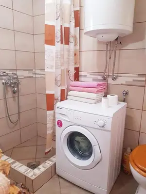 a washing machine in a bathroom with a shower at San na vodi in Smederevo