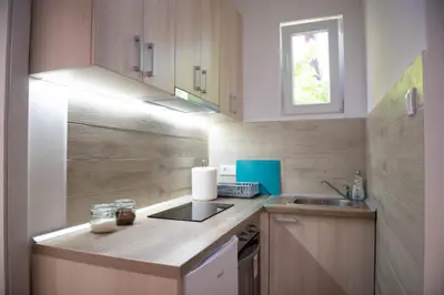 a kitchen with a sink and a counter top at APARTMAN TEA 2 in Belgrade