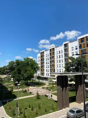 a view of a city with tall apartment buildings at Yellow Gate in Novi Grad
