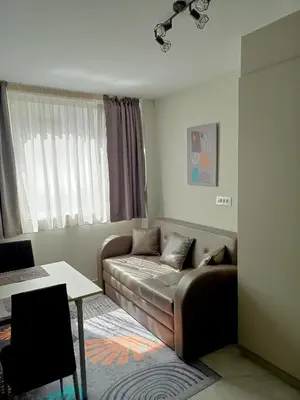 a living room with a couch and a table at Apartments Srbija Waterfront - FREE PARKING in Belgrade