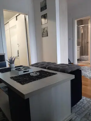 a living room with a couch and a table at Tanja 3 in Dušanovac (historical)
