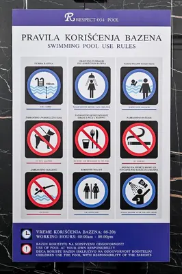 a sign in a bathroom with many different signs at Respect034 in Arandjelovac