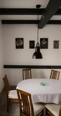 a dining room with a white table and chairs at Vila Lio & Restaurant Devojacki Bunar in Novi Vladimirovac