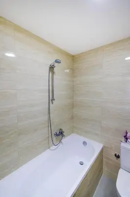a bathroom with a bath tub and a toilet at A blok New Belgrade 2BD in Bežanija