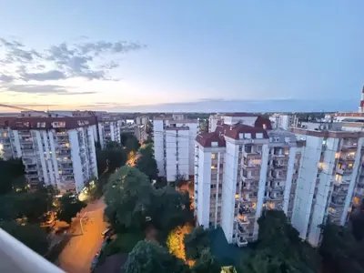 an aerial view of a city at night at City View in Belgrade