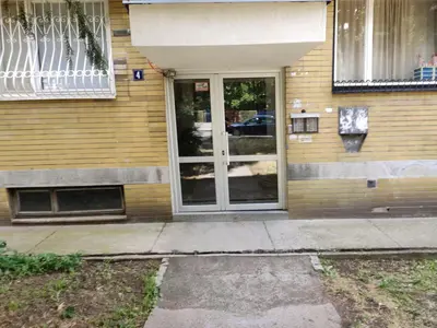 an entrance to a house with a glass door at Sasa's Apart in Vračar (historical)