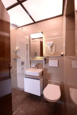 a bathroom with a toilet and a sink at Villa Dijana - Pool, Spa, Outdoor Kitchen in Belgrade