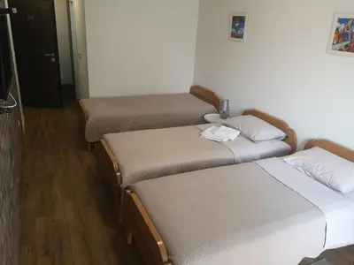a room with three beds in a room at Apartman 25 in Belgrade