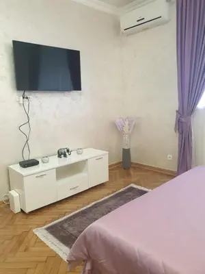 a bedroom with a bed and a tv on the wall at Elena Lux in Belgrade