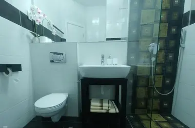 a bathroom with a sink and a toilet and a shower at Elena Lux in Belgrade
