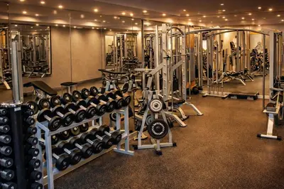 a gym with lots of machines and weights at Prezident Palace Belgrade - Luxury Boutique Hotel & Spa in Belgrade