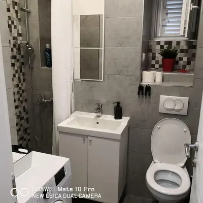 a small bathroom with a toilet and a sink at Bibi's apartment in Belgrade