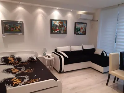 a living room with a bed and a couch at Viktoria in Belgrade