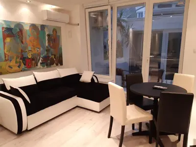a living room with a couch and a table at Viktoria brdo in Žarkovo