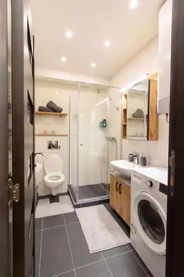 a bathroom with a toilet and a sink and a washing machine at Apartment Bohemia in Belgrade