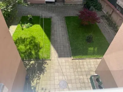 an aerial view of a courtyard with green grass at Apartment Carpe diem in Belgrade in Belgrade